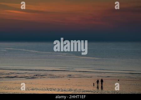 Coucher de Soleil en baie de Somme, Ault, Onival, Le Hourdel Stockfoto