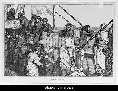 Steerage Emigrants, aus 'The Graphic', Bd. 1 19. März 1870 nach Arthur Boyd Houghton, Brite, Born India. Steerage Emigranten, aus 'The Graphic', Band 1. Graphic America. Nach Arthur Boyd Houghton (British, Madras, India 1836–1875 London). 19. März 1870. Holzstich. Ausdrucke Stockfoto