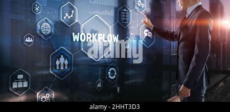 Workflow Repeatability Systematisation Buisness Prozess. Business Technology Internet. Stockfoto