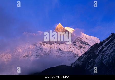 Blick auf Machhapuchhare vom Machhapuchhare Base Camp, Annapurna Region, Nepal Stockfoto