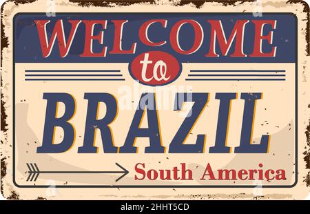 Brasilien Zeichen von Rio De Janeiro, Metall Grunge Platten Metall rostigen Platten Stock Vektor