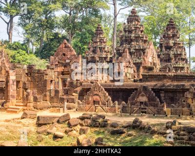 'Zitadelle der Frauen', Angkors Märchenkomplex - Banteay Srei, Kambodscha Stockfoto