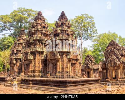 'Zitadelle der Frauen', Angkors Märchenkomplex - Banteay Srei, Kambodscha Stockfoto