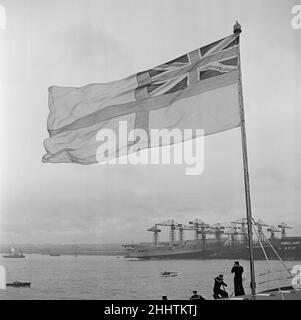 HMS Ark Royal wird am 3rd. Mai 1950 auf der Cammell Laird Werft in Birkenhead, Merseyside, gestartet. Stockfoto