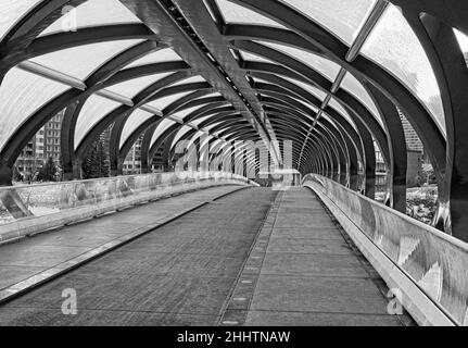 Schwarz-weiße Friedensbrücke Calgary Alberta Stockfoto