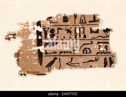 Papyrus-Fragment ca. 2030–1640 v. Chr. Mittleres Königreich. Papyrus-Fragment. Ca. 2030–1640 V. CHR. Papyrus, Tinte. Reich Der Mitte. Aus Ägypten, Memphite Region, Lisht North, Friedhof, MMA Ausgrabungen, 1906–07. Dynastie 12 Stockfoto