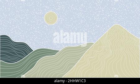 Japanische Wellenlinie Kunst Landschaft Hintergrund. Abstraktes Muster im Berg-Banner-Design. Geometrisches Vektorposter Stock Vektor
