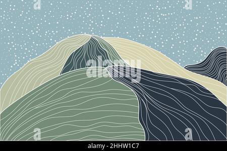 Japanische Wellenlinie Kunst Landschaft Hintergrund. Abstraktes Muster im Berg-Banner-Design. Geometrisches Vektorposter Stock Vektor