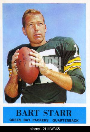 1964 Philadelphia Gum Fußballkarte von Bart starr den Quarterback mit dem Green von Packers of the NFL. Stockfoto