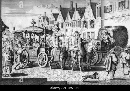 Die Attentat auf König Henri IV. Von Frankreich am 14. Mai 1610 durch einen katholischen Fanatiker, François Ravaillac, der ihn in der Rue de la Ferronnerie erstochen hatte. Stockfoto