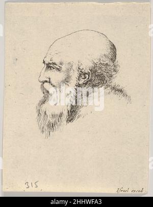 Tafel 8: Kopf eines alten kahlen Mannes mit langem Bart, nach links im Profil, aus 'verschiedenen Köpfen und Figuren' (Diverses têtes et figures) 1650 Stefano della Bella Italienisch. Tafel 8: Kopf eines alten kahlen Mannes mit langem Bart, nach links im Profil, aus 'verschiedenen Köpfen und Figuren' (Diverses têtes et Figures) 412262 Stockfoto