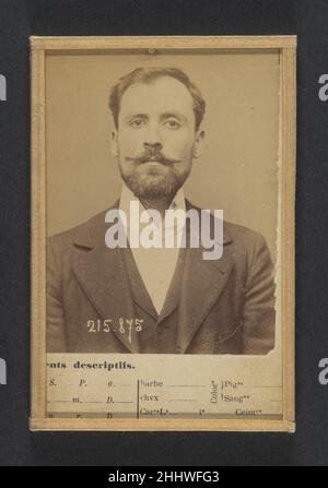 Bertani. Orsini. 24 ou 25 ans, né à Florence (Italie). Sans-Beruf. Anarchiste. 18/3/94 1894 Alphonse Bertillon Bertillon, geboren in einer angesehenen Familie von Wissenschaftlern und Statistikern, begann seine Karriere als Angestellter im Identifikationsbüro der Pariser Präfektur der Polizei im Jahr 1879. Mit der Pflege zuverlässiger polizeilicher Aufzeichnungen von Straftätern beauftragt, entwickelte er das erste moderne System der kriminellen Identifizierung. Das System, das unter dem Namen Bertillonage bekannt wurde, hatte drei Komponenten: Anthropometrische Messungen, präzise verbale Beschreibung der körperlichen Eigenschaften des Gefangenen und Standard Stockfoto