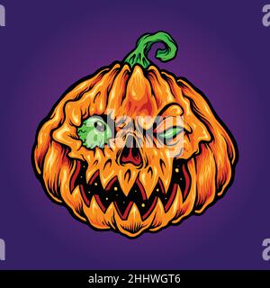 Halloween Jack O Laterne Carving Zombie Kürbisse Vektor Illustrationen für deine Arbeit Logo, Maskottchen Merchandise T-Shirt, Aufkleber und Label Designs Stock Vektor