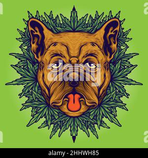 Dog Weed Cannabis Hintergrund Vektor-Illustrationen für Ihre Arbeit Logo, Maskottchen Merchandise T-Shirt, Aufkleber und Label-Designs, Poster, Grußkarten Stock Vektor