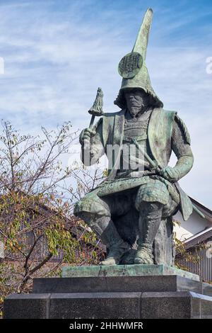 Nagoya, Japan – 20. Oktober 2019: Eine Statue von Kato Kiyomasa, einem japanischen Daimyo aus Edo-Zeiten und einem erfahrenen Erbauer der Burg von Nagoya. Nagoya. Japan Stockfoto