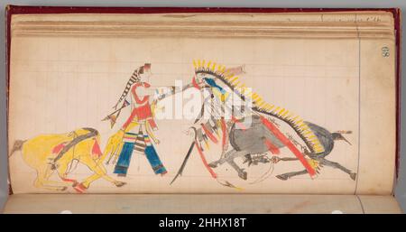 Maffet Ledger: Zeichnung ca. 1874–81 Southern and Northern Cheyenne. Maffet Ledger: Zeichnung. Südliches und nördliches Cheyenne. Ca. 1874–81. Graphit, Aquarell und Buntstift auf Papier. Usa, Oklahoma. Papierzeichnungen Stockfoto