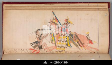 Maffet Ledger: Zeichnung ca. 1874–81 Southern and Northern Cheyenne. Maffet Ledger: Zeichnung. Südliches und nördliches Cheyenne. Ca. 1874–81. Graphit, Aquarell und Buntstift auf Papier. Usa, Oklahoma. Papierzeichnungen Stockfoto