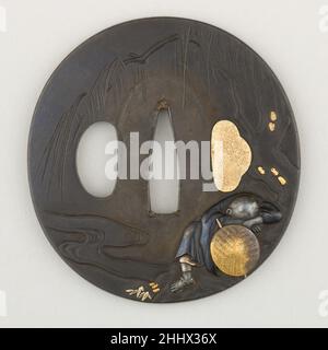 Schwertwächter (Tsuba) datiert 1776 Japanisch Ein Tsuba ist ein Schwertwächter und Teil einer Schwertbefestigung. Es ist zwischen dem Schwert Klinge und Griff montiert, um die Hände des Benutzers zu schützen.. Schwertwächter (Tsuba) 34969 Stockfoto