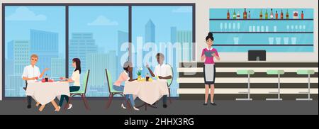 Menschen trinken Kaffee oder Tee im Café, Pause Zeit Vektor Illustration. Cartoon junge Mann Frau Charaktere treffen, Kollegen oder Freunde chatten während Stock Vektor