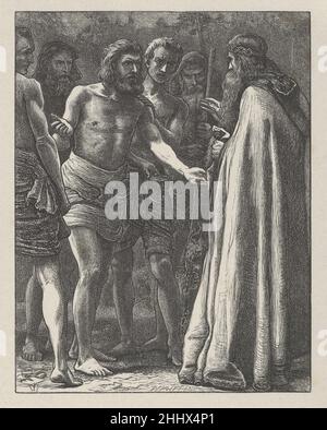 Die Arbeiter im Weinberg (die Gleichnisse unseres Herrn und Erlösers Jesus Christus) 1864 nach Sir John Everett Millais Britisch Es dauerte sieben Jahre, bis Millais zwanzig von neutestamentlichen Gleichnissen inspirierte Bilder für die Gebrüder Dalziel entworfen hatte, und die resultierenden Abzüge gelten als Holzschnitzerei. Der Künstler schrieb an seine Verleger: „Ich kann gewöhnliche Zeichnungen so schnell machen wie die meisten Menschen, aber diese Entwürfe können kaum im gleichen Licht betrachtet werden – jede Parabel illustriere ich vielleicht ein Dutzend Mal, bevor ich [das Bild] fixiere.“ Nach Abschluss eines Entwurfs übertrug Millais es auf ein w Stockfoto