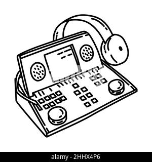 Audiometrie Diagnose Maschine Teil der Elektronik für Krankenhaus-Gerät handgezeichnete Icon Set Vektor. Stock Vektor