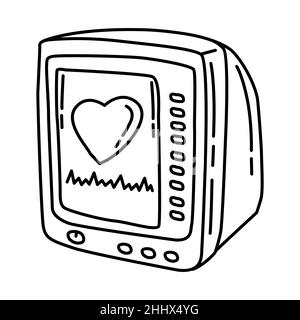 EKG-Vitalparameter-Monitor Teil von Electronic for Hospital Device Handgezeichneter Symbolsatz Vektor. Stock Vektor