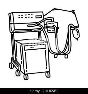 Medizinische Beatmungsgeräte Maschinenteil der Elektronik für Krankenhausgeräte Handgezeichneter Symbolsatz Vektor. Stock Vektor