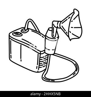 Vernebler Atemgerät Teil der Elektronik für Krankenhausgerät handgezeichneter Symbolsatz Vektor. Stock Vektor