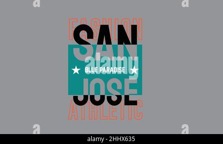 san jose san francisco Athletic california Urban T-Shirt Monogramm Text Vektor Vorlage Stock Vektor