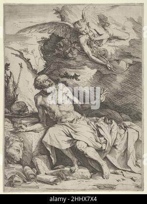 Der heilige Hieronymus, der die Trompete des Jüngsten Gerichts hört, ca. 1621 Jusepe de Ribera (genannt Lo Spagnoletto) Spanisch. Der heilige Hieronymus beim Hören der Trompete des Jüngsten Gerichts 397952 Stockfoto