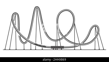 Achterbahn Silhouette. Fahrbahn im Vergnügungspark. Unheimliche Attraktion. Vektordarstellung Stock Vektor