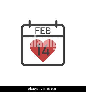 Valentinstag. Februar 14 auf dem Kalender. Symbol für den täglichen Kalender. Datum und Uhrzeit, Tag, Monat 2022 Feiertag. Saison. Stock Vektor