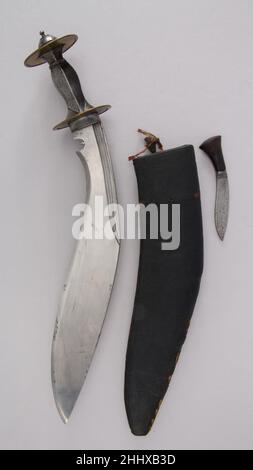 Messer (Kukri) mit Mantel, kleinem Messer und Beutel 19th Jahrhundert Indisch oder nepalesisch, Gurkha. Messer (Kukri) mit Mantel, kleinem Messer und Beutel 31627 Stockfoto