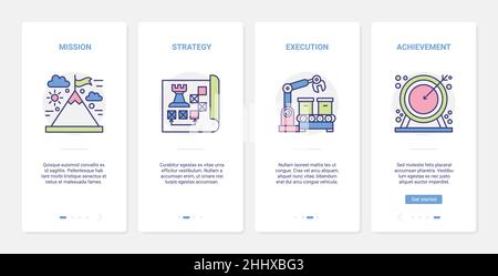 Leitbild, Vektordarstellung „Geschäftserfolg“. UX, UI Onboarding Mobile App Page Screen Set mit Line Leadership Karriere und verwalten Stock Vektor