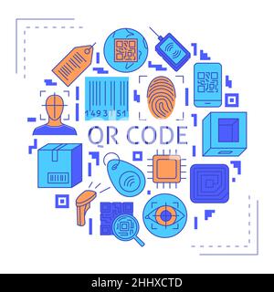 QR-Code-Symbol in flacher und linischer Form. Covid-Zertifikatssymbol. Vektorgrafik. Stock Vektor