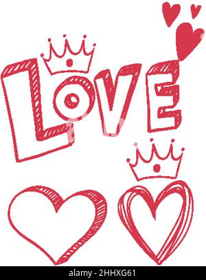 Love Word Text-Logo in Doodle-Stil Illustration Stock Vektor