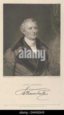 John Trumbull 1833 Asher Brown Durand American Dies ist einer von neunzehn Drucken, die Durand für Herring und Longacres 'National Portrait Gallery of Distinguished Americans', veröffentlicht im Jahr 1835, eingravierte, das Bild basiert auf einem Gemälde von Waldo & Jewett, das für die Trumbull Gallery Yale College in New Haven angefertigt wurde. Trumbull war ein enger Freund von Durand und sein erster wichtiger Förderer. John Trumbull 395077 Stockfoto