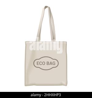 Vektorgrafik Öko-Beutel. Cartoon flach Textil umweltfreundlich Shopper mit Eco Tasche Schriftzug, ökologische Shopping Handtasche für den Marktkauf Stock Vektor