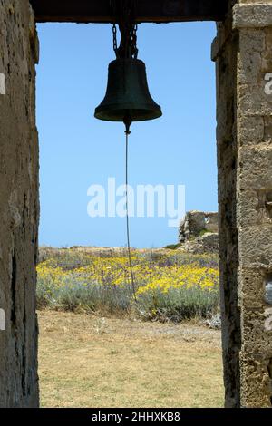 Glockenturm im Schloss von Methoni, Griechenland Stockfoto