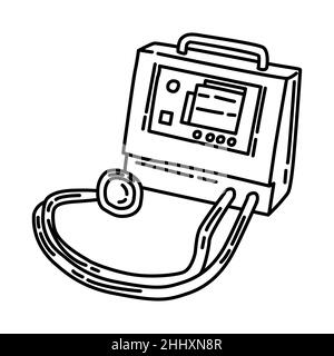 Tragbare Beatmungsmaschine Teil der Elektronik für Krankenhausgeräte handgezeichneter Symbolsatz Vektor. Stock Vektor