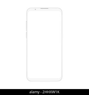 Hochwertige realistische trendige weiche sauber kein Rahmen weißes Smartphone mit weißen Bildschirm leer. Vector Mockup Telefon für visuelle ui App Demonstration Stock Vektor