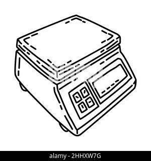 Digitaler Teil der elektronischen Waage für Küche und Waschanlage handgezeichneter Symbolsatz Vektor. Stock Vektor