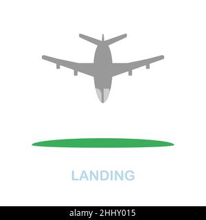 Symbol für flache Landung. Farbiger Elementschild aus der Flughafensammlung. Flaches Landing-Symbol für Webdesign, Infografiken und mehr. Stock Vektor