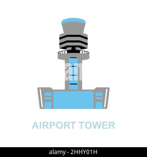 Flaches Symbol im Airport Tower. Farbiger Elementschild aus der Flughafensammlung. Flat Airport Tower Icon-Schild für Webdesign, Infografiken und mehr. Stock Vektor