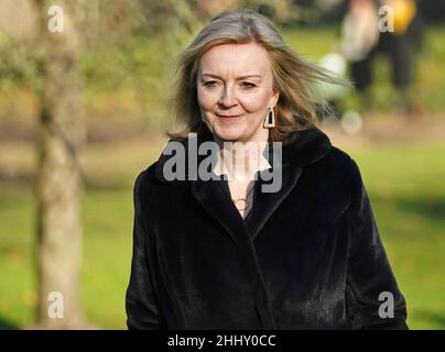 Foto vom 14/01/22 der Außenministerin Liz Truss, die sagte, dass Russland im Falle eines Eindrings in die Ukraine mit „schweren Sanktionen“ rechnen würde. Ausgabedatum: Mittwoch, 26. Januar 2022. Stockfoto