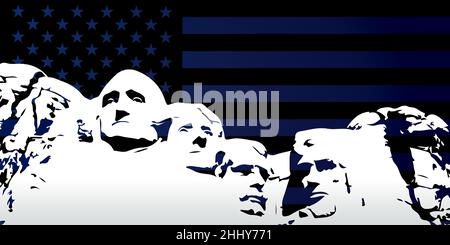 Mount Rushmore Hintergrund für Happy President's Day. 4 US-Präsidenten Denkmaldesign für Banner, Poster, Grußkarte. Vektorgrafik Stock Vektor