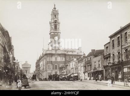 Vintage-Fotografie, Ende 19th, Anfang 20th Jahrhundert, Ansicht der High Street, Colchester, Essex Stockfoto