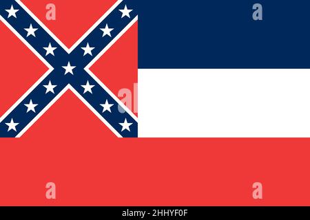 Draufsicht auf Mississippi 1894 1996, USA Flagge, kein Fahnenmast. Ebene Design Layout Flag Hintergrund Stockfoto