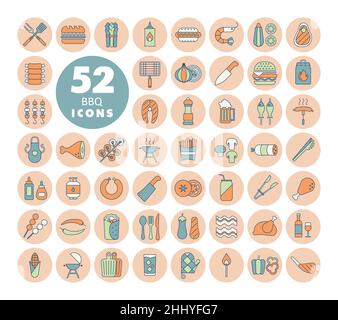 Grill und bbq Grill flat Icon Set. Graph Symbol für Kochen Website und Apps Design, Logo, App, UI Stock Vektor
