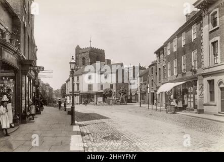 Vintage-Fotografie, Ende 19th, Anfang 20th. Jahrhundert, Ansicht der High Street, Newport, Wales Stockfoto